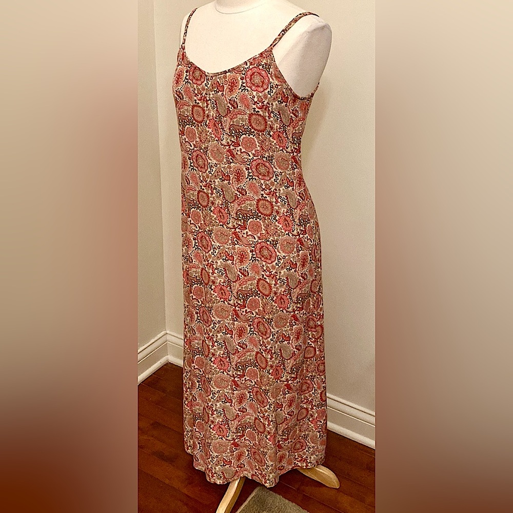 Old Navy Tan Red Paisley Floral Print Sweetheart Neck Sleeveless Maxi Dress SZ 8 - Picture 5 of 12
